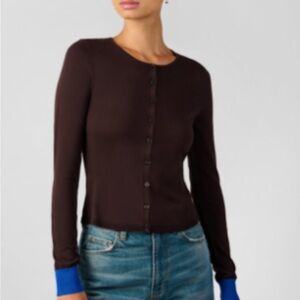 WeWoreWhat Chocolate Brown Button Down Shirt with Blue Cuffs